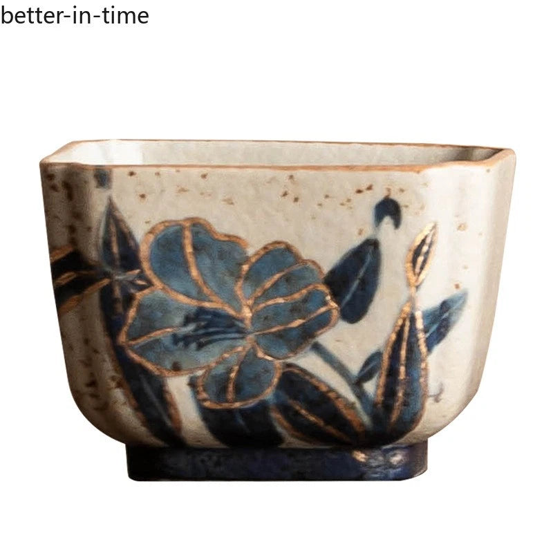 95ml High-end Blue and White Ceramics Master's Cup Handpainted Lily Sifang Cup 07FC0E-D4 - KOEEK