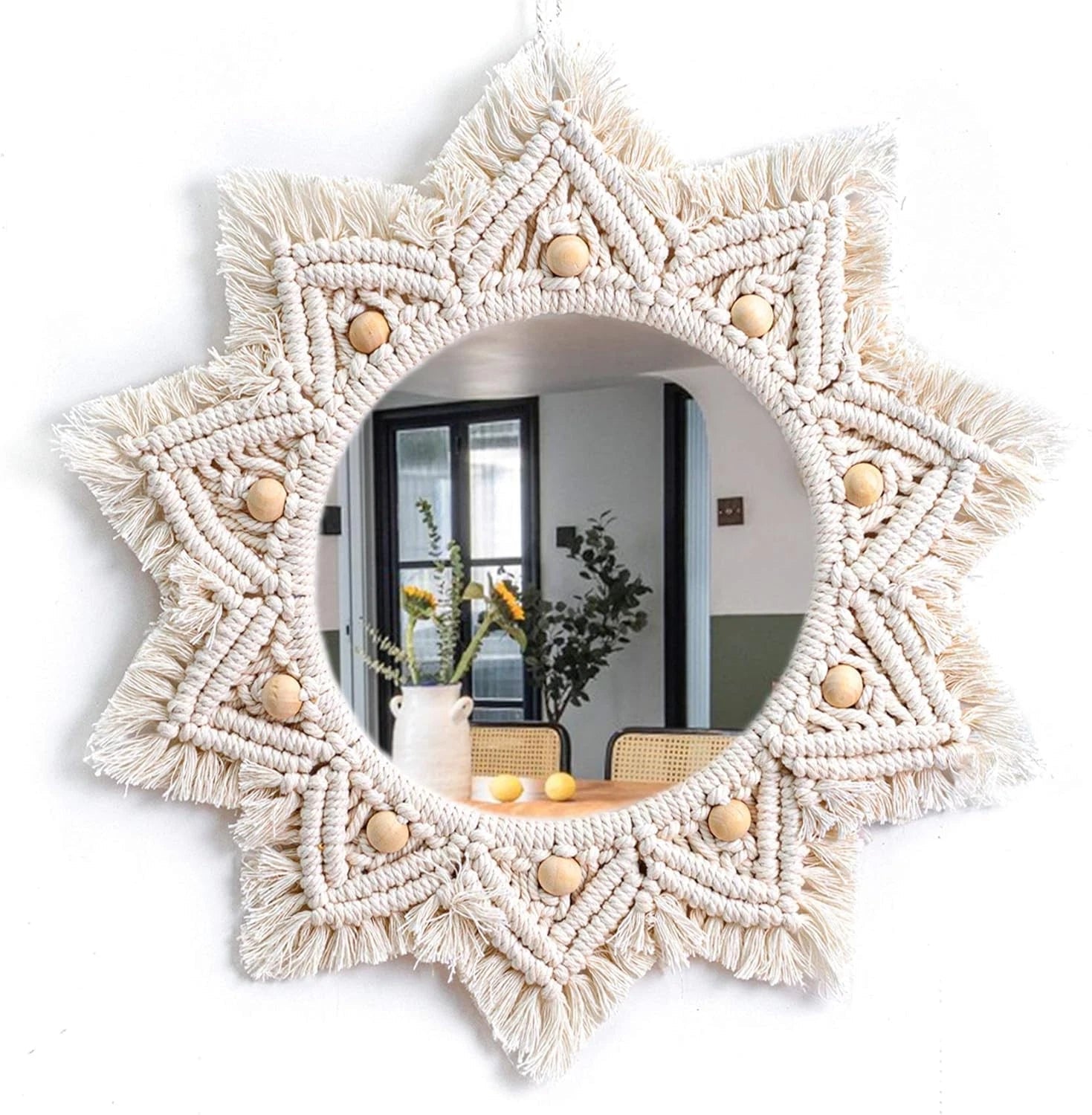 Boho Wall Decor Mirror Circle Hanging Mirror for Bedroom Living Room Home Decor 07FC0E-D4 - KOEEK