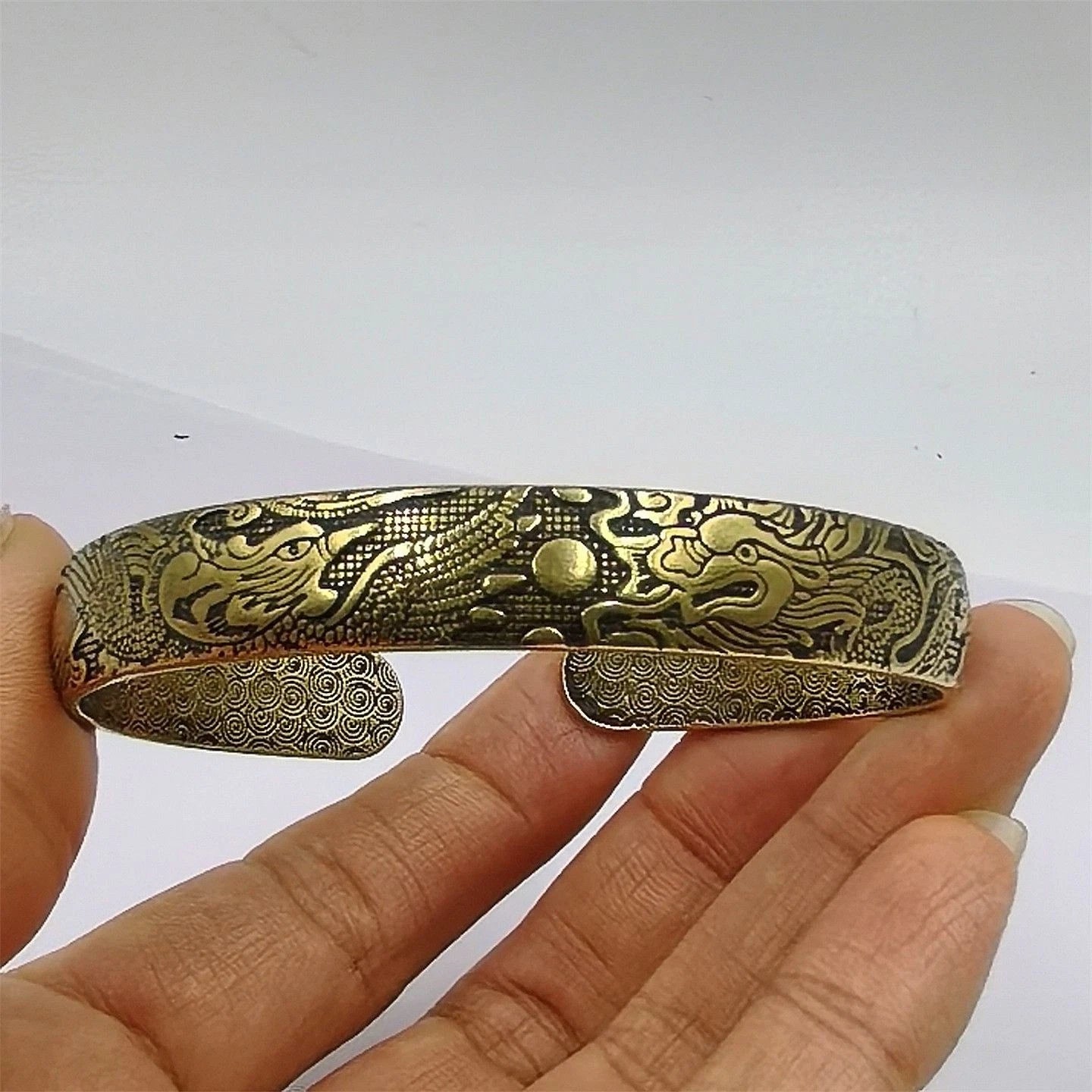 Vintage Brass Bangle Dragon Phoenix Open Copper Bracelet Chinese Style Jewelry 07FC0E-D4 - KOEEK