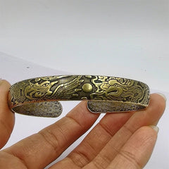 Vintage Brass Bangle Dragon Phoenix Open Copper Bracelet Chinese Style Jewelry 07FC0E-D4 - KOEEK