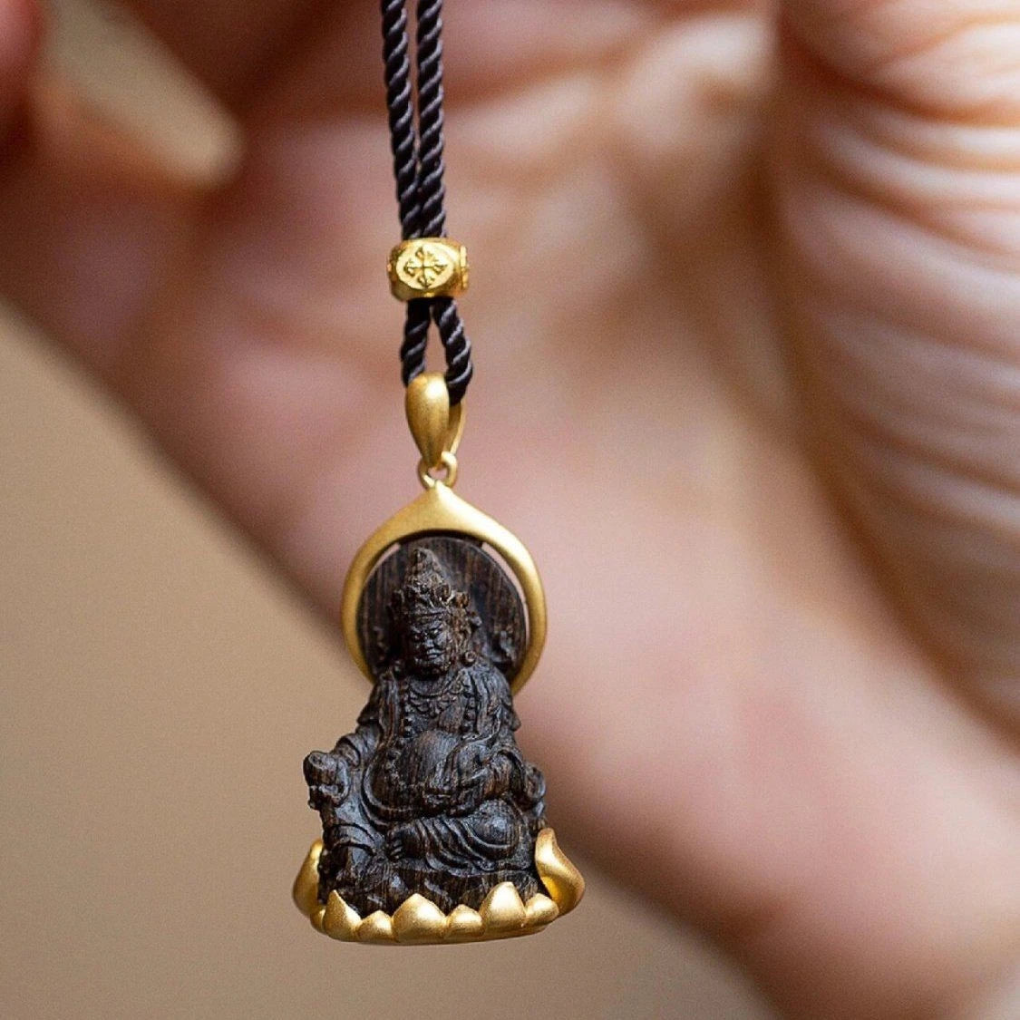 Yellow Jambhala Pendant Buddha Necklace Ethnic Charm Vintage Chinese 07FC0E-D4 - KOEEK