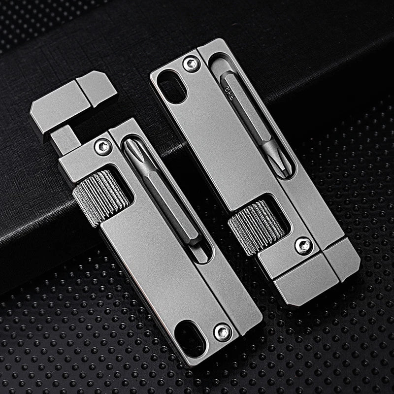 EDC Titanium Alloy Multi Tools Adjustable Wrench Pocket with Bit Holder Keychain 07FC0E-D4 - KOEEK