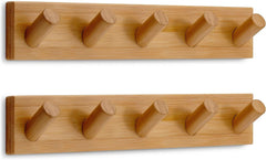 Wall-mounted coat rack with 5 heavy-duty 1-inch diameter hooks (set of 2) 07FC0E-D4 - KOEEK