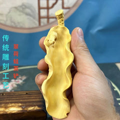 13cm Boxwood Carved Lotus Leaf Tea Scoop Tea Accessories Fidget Hand Piece 07FC0E-D4 - KOEEK
