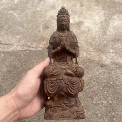 18cm Vietnamese Agarwood Carved Guanyin Figurine Wooden Buddha Sculpture Decor 07FC0E-D4 - KOEEK