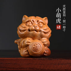 Little Tiger Desktop Decorative Artwork - Animal Zodiac Tiger Cute Wood Carving 07FC0E-D4 - KOEEK