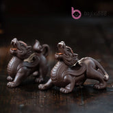1Pair 9.2cm Yixing Purple Clay Wealth Pixiu Tea Pet Statue Auspicious Ornament 07FC0E-D4 - KOEEK