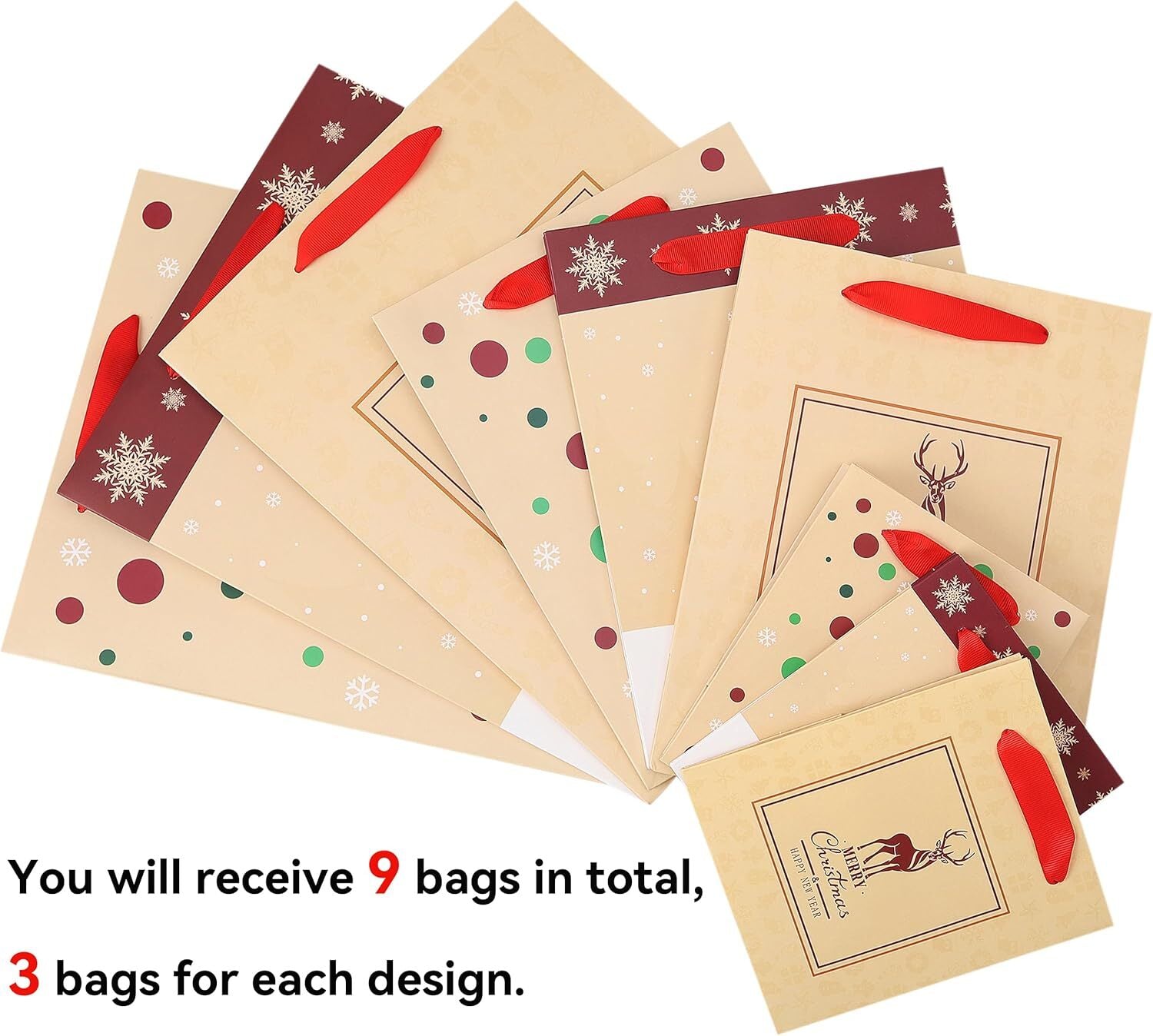 new 9-Pack Yellow Christmas Gift Bags Assorted Sizes 1 Count (Pack of 9), 07FC0E-D4 - KOEEK