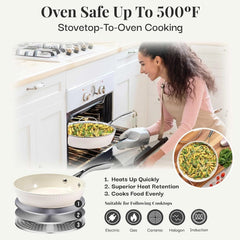 14-Inch Non-Stick Skillet with Lid,Non-Toxic Ceramic Skillet, Induction Cooktop 07FC0E-D4 - KOEEK