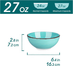 27 Oz Cereal Bowls Set of 6, Blue Ceramic Bowls for Kitchen, 6 Inch Soup Bowls 07FC0E-D4 - KOEEK