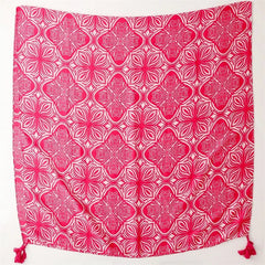Womens Bright Pink Floral Scarf Tasseled Pashmina Neck Wrap Shawl Bandana 07FC0E-D4 - KOEEK