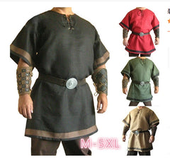Men Medieval Viking Tunic Top Shirt Blouse Pirate Knight Cos Fancy Costume 07FC0E-D4 - KOEEK