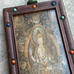 Natural Redwood Inlaid Tibetan Thangka Portrait Ornament 07FC0E-D4 - KOEEK