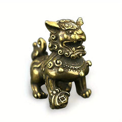 1pair Chinese Retro Copper Handcarved Auspicious Lions Statue Fengshui Ornament 07FC0E-D4 - KOEEK