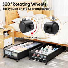 Under Bed Storage Containers with Wheels 2 Pack Underbed Shoe Storage 07FC0E-D4 - KOEEK