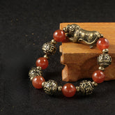 Brass Bead Bracelet Handcrafted Cord Jewelry Copper Beads Men Women Gift 07FC0E-D4 - KOEEK