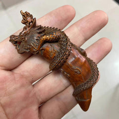 COOL Chinese Boxwood Hand Carved Dragon Figure Statue Netsuke Pendant Gift 07FC0E-D4 - KOEEK