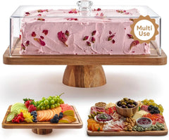 Acacia Wood Cake Stand with Lid - Rectangular Cake Holder, 2-in-1 Dessert Table 07FC0E-D4 - KOEEK