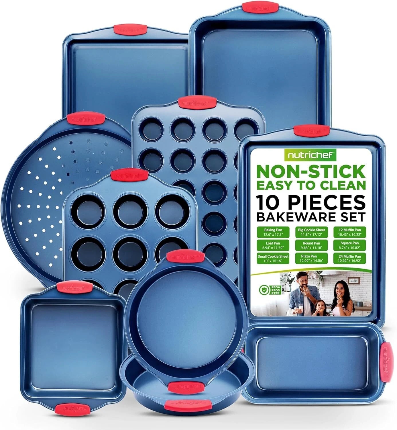 10-Piece Nonstick Bakeware Set - Premium Carbon Steel Baking Pans w/Silicone 07FC0E-D4 - KOEEK