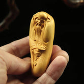 Boxwood Carved Hand Piece Wooden Figurine Craft Gift Chinese Style Prosperity 07FC0E-D4 - KOEEK