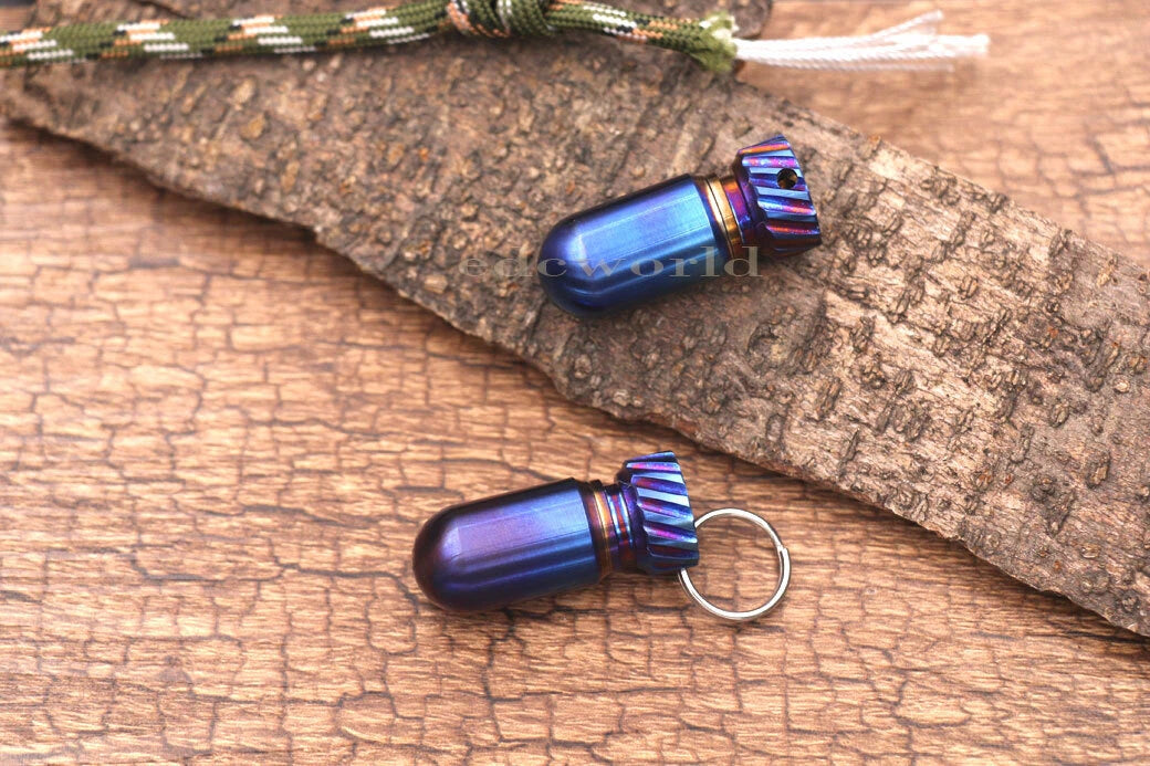 Outdoor Titanium CNC Torpedo Type Waterproof Pill Case Key Chain Container EDC 07FC0E-D4 - KOEEK