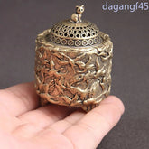5.3cm Brass Hand-carved Crane Cat Lid Incense Burner Home Decoration Censer 07FC0E-D4 - KOEEK