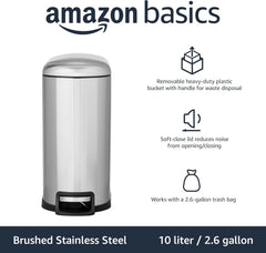 Compact trash can with lid and soft close foot pedal, brushed stainless steel 07FC0E-D4 - KOEEK