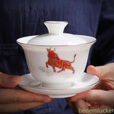 140ml Chinese Jingdezhen Ceramic Handpainted Gaiwan Tea Tureen Kungfu Teaware 07FC0E-D4 - KOEEK