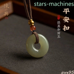 Natural Jade Peace Buckle Pendant Necklace for Men Women 07FC0E-D4 - KOEEK