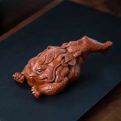 18.5cm Yixing Purple Clay Handmade Absorbing Wealth Toad Tea Pet Statue Ornament 07FC0E-D4 - KOEEK