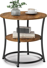 Side Table, Round Side Table with 2 Shelves, Rustic Brown and Ink Black 07FC0E-D4 - KOEEK