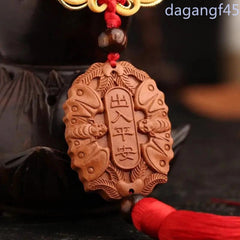 Chinese PingAn Bats Peach Wood HandCarved Tassels Knot Car Pendant Amulet 07FC0E-D4 - KOEEK
