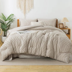 King with Shams Beige Comforter Set - 7 Piece Chevron Tufted Bedding Set 07FC0E-D4 - KOEEK