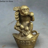 8.5cm Brass Wealth YuanBao Monkey Hold RuYi Statue Buddhism FengShui Decoration 07FC0E-D4 - KOEEK