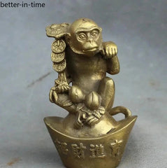 8.5cm Brass Wealth YuanBao Monkey Hold RuYi Statue Buddhism FengShui Decoration 07FC0E-D4 - KOEEK