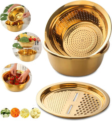 3 pieces/set Strainer Set Stainless Steel Vegetable Slicer Fruit Potato 07FC0E-D4 - KOEEK