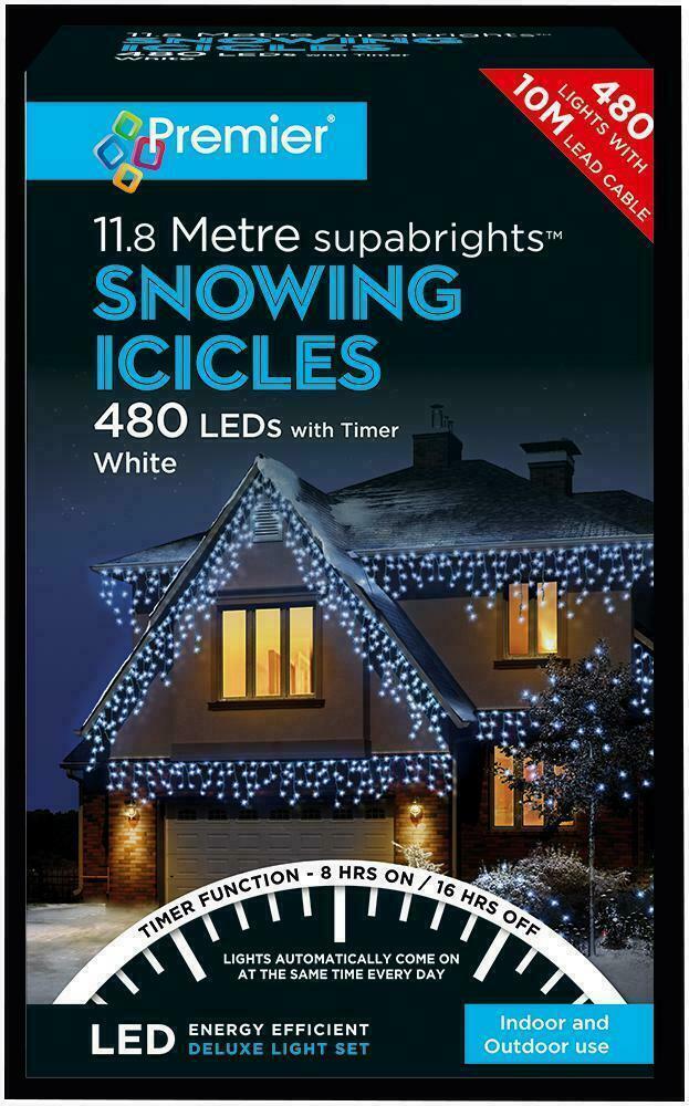 480 LED Snowing Icicle White Lights & Timer Premier Decorations PREMIER - KOEEK