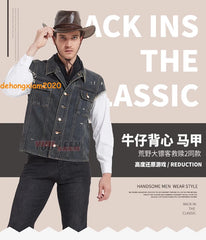 John Marston Denim Vest Cosplay Costume Men's Vest Short Sleeves RDR2 Outfit 07FC0E-D4 - KOEEK