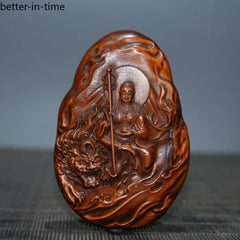 Exquisitely Boxwood HandCarved Ksitigarbha Bodhisattva Board Pendant Statue 07FC0E-D4 - KOEEK