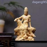 23cm Traditional Cypress Wood Guanyin Bodhisattva Hand-carved Buddhist Statue 07FC0E-D4 - KOEEK