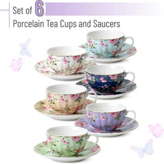 Teacup and Tea Rest, 7 oz, Teacup Set of 6, Teacup and Tea Rest Set 07FC0E-D4 - KOEEK