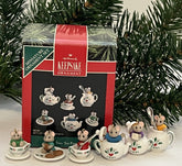 1991 Hallmark Ornament TINY TEA PARTY Tiny Mice In A Miniature Tea Set Set 6 HALLMARK - KOEEK