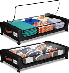 Storage cabinet under bed with wheels, transparent lid and handle 07FC0E-D4 - KOEEK