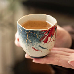 Blue and White Porcelain Master Cup Handpainted Lotus Koi Fish Tea Tasting Cup 07FC0E-D4 - KOEEK