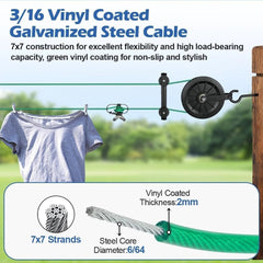 Outdoor clothesline set, 150 feet of green PVC-coated galvanized clothesline 07FC0E-D4 - KOEEK