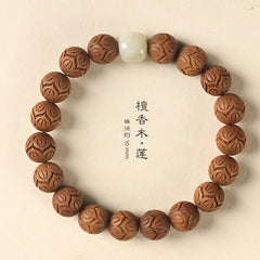 10mm Lotus Wooden Bracelet Single Strand Artistic Men Women Accessory 07FC0E-D4 - KOEEK