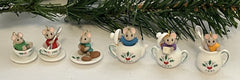1991 Hallmark Ornament TINY TEA PARTY Tiny Mice In A Miniature Tea Set Set 6 HALLMARK - KOEEK