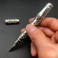 S925 Silver High Quality Ballpoint Pen EDC Tactical Signature Pen Gift 07FC0E-D4 - KOEEK
