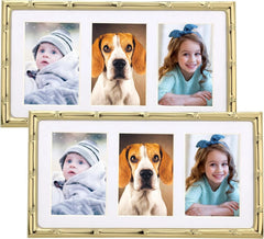 3-2x3 inch golden multi-metal photo frame, three-piece design, set of 2 07FC0E-D4 - KOEEK