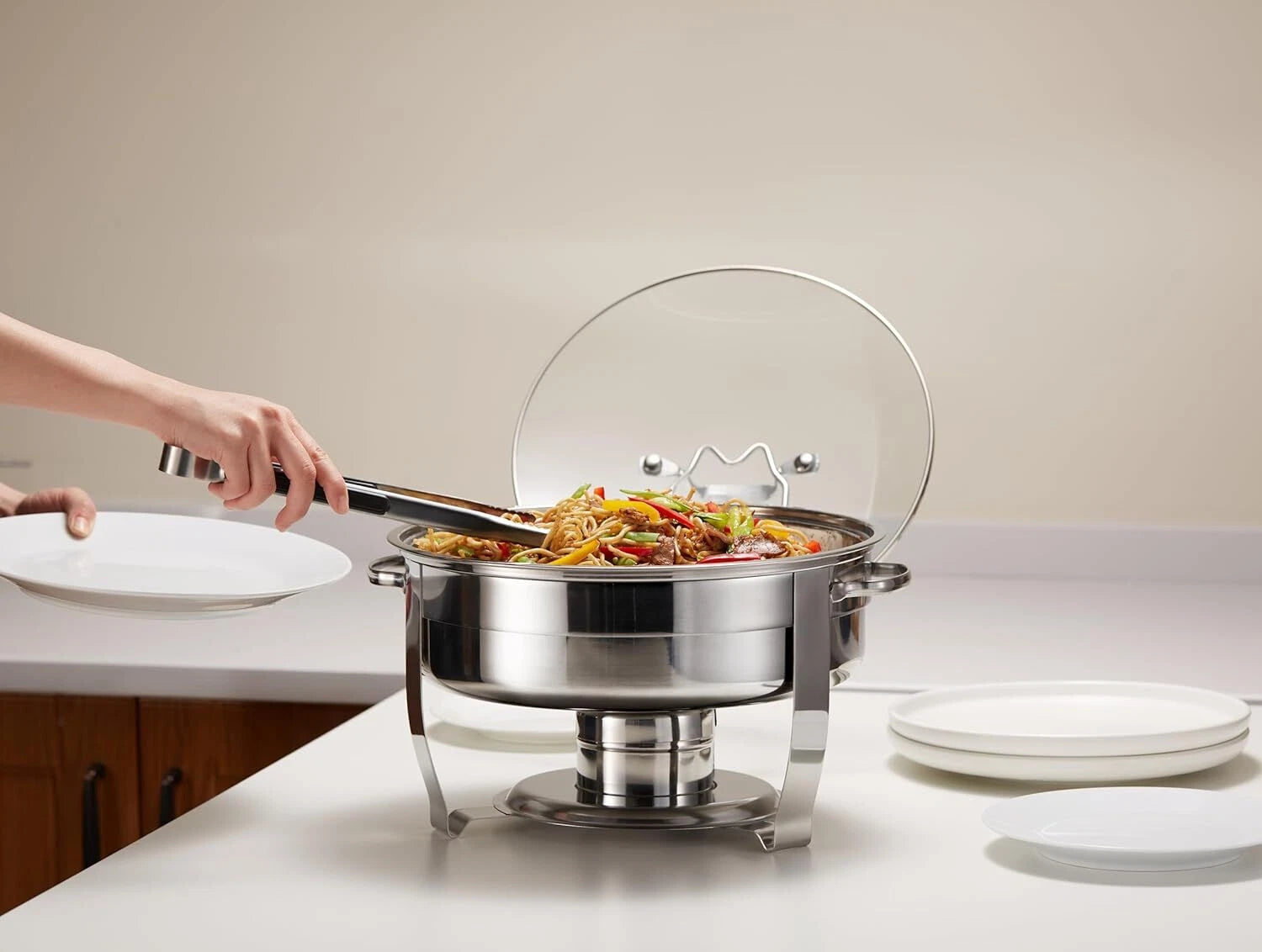 Heated Plate Set for Buffet, Catering Food Warmer, Stainless Steel, 4.5-Quart 07FC0E-D4 - KOEEK